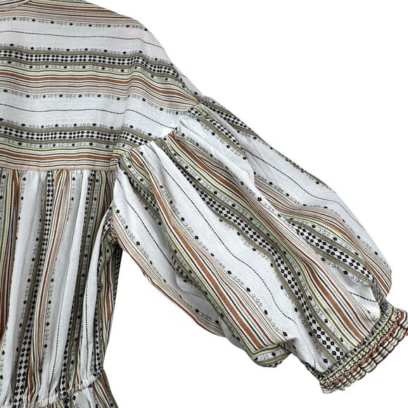 dRA Los Angeles Womens Dress Tan Stripe M Tiered Peasant Boho Prairie Western - Picture 8 of 16